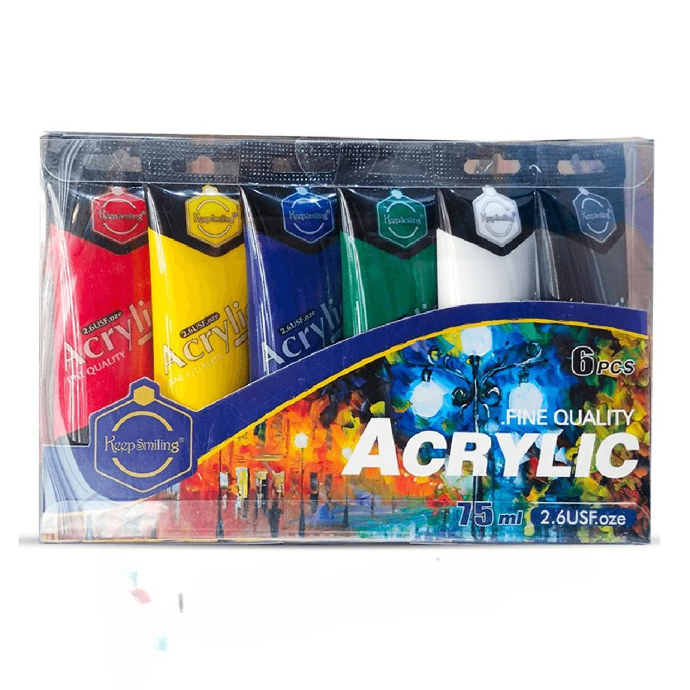 Keep Smiling Acrylic Paint Fine Quality 75ml Set Of 6 Pcs Tube