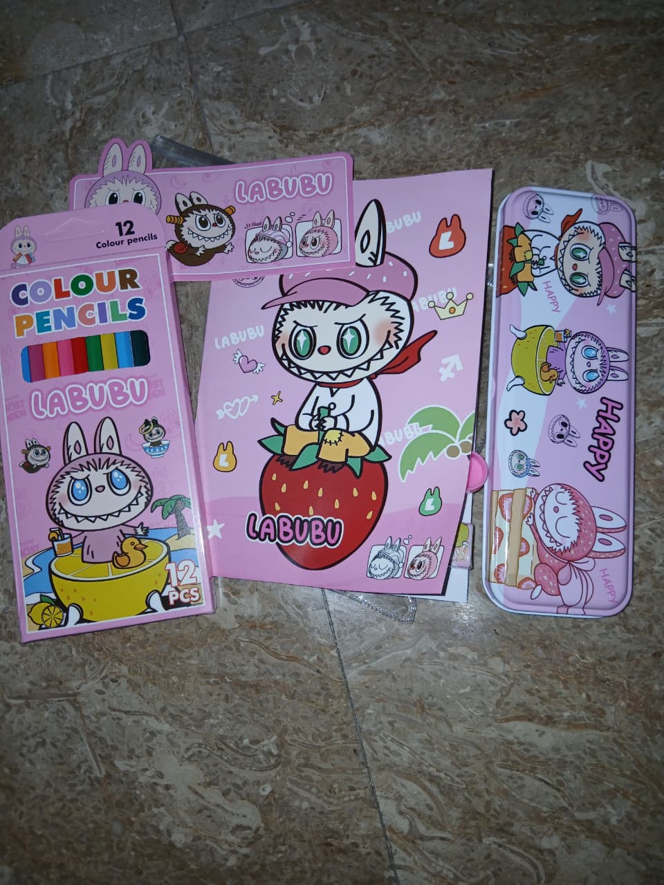 5 Piece Stationery Set - 12 color pencil, Geometry, Eraser, Sharpener & sketch book